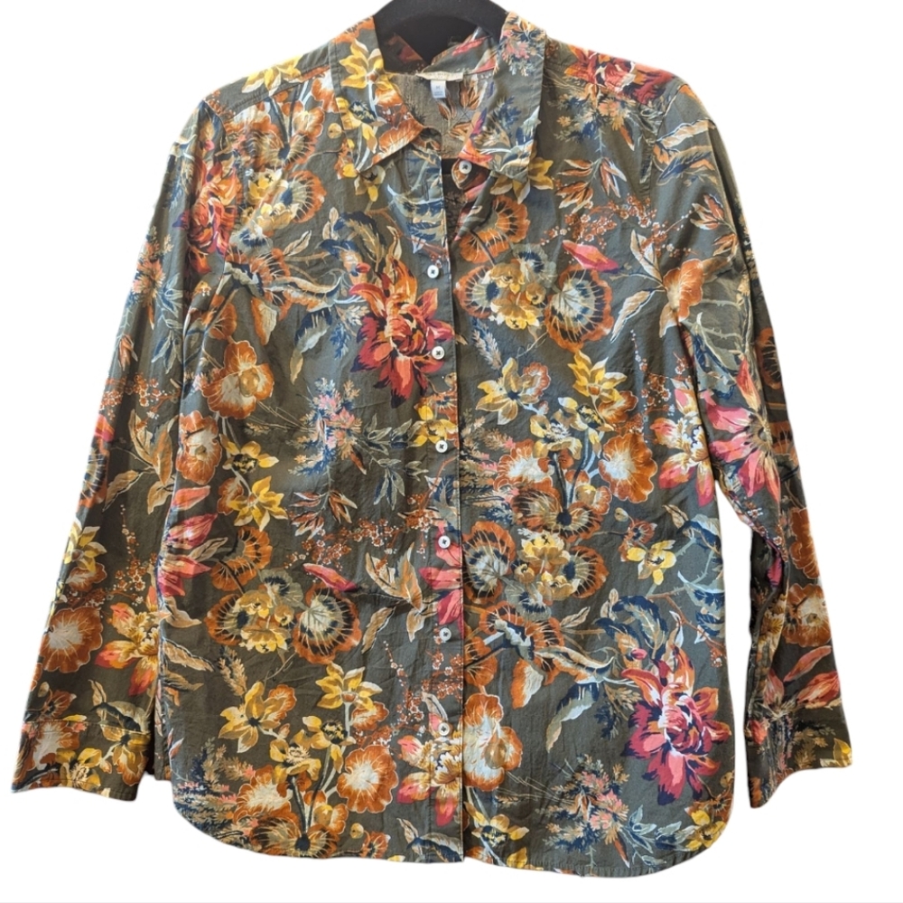 Talbots 100% Cotton Floral Button-Up Shirt Sized Medium